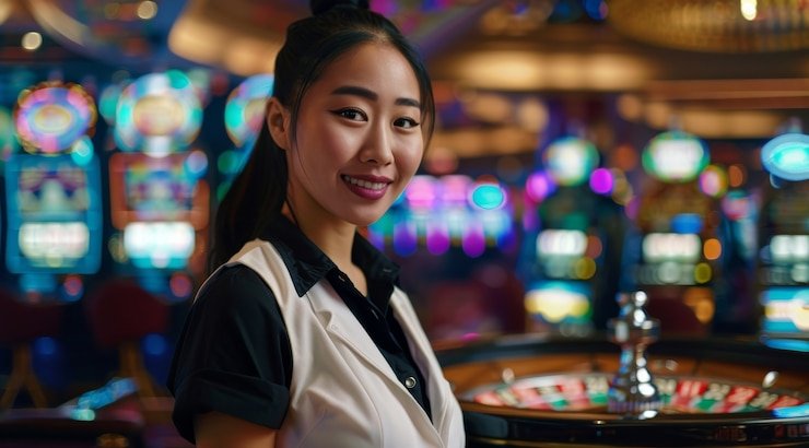 Tampilan meja roulette live casino dengan tampilan user interface yang bersih dan modern